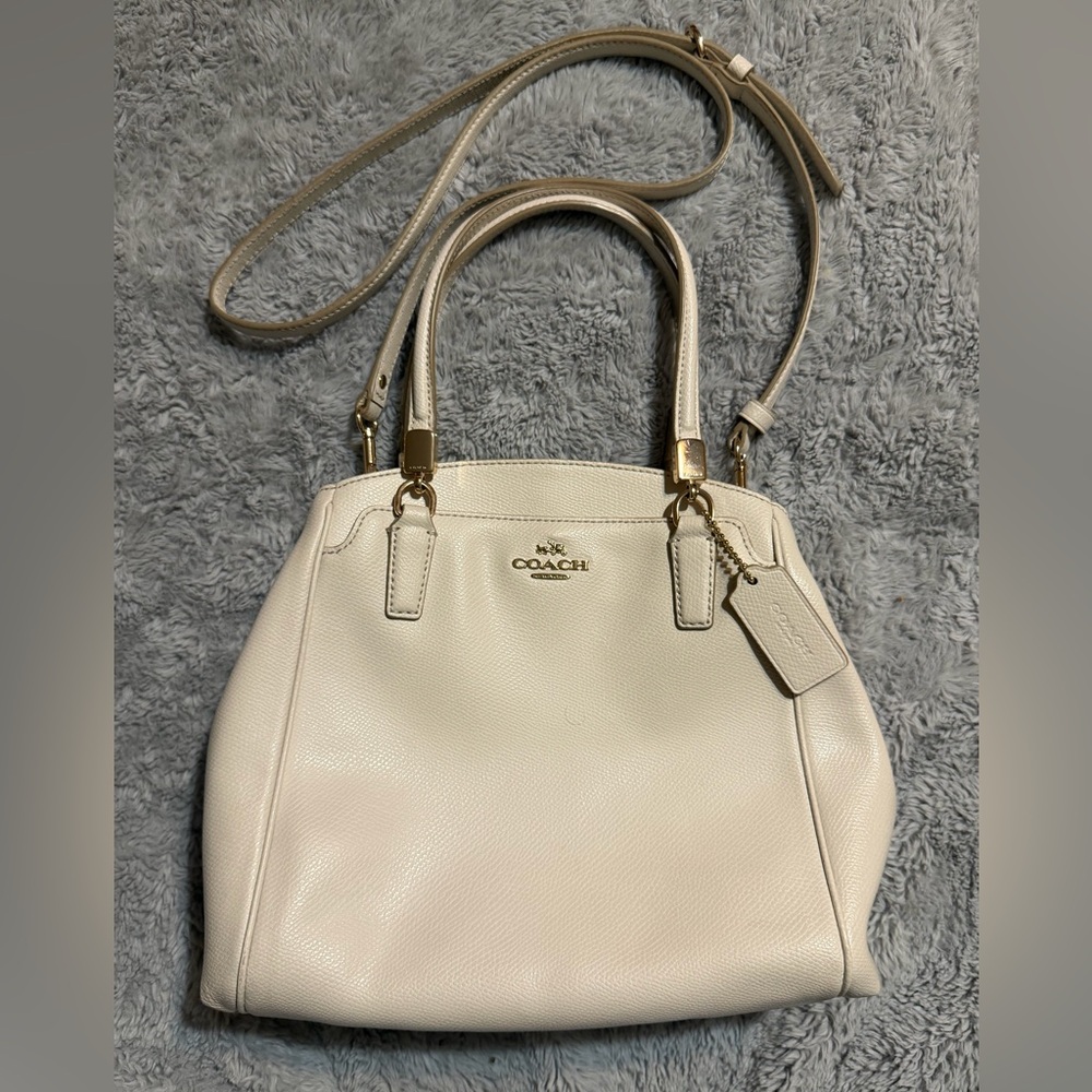 Coach Minetta White Leather Shoulder Bag w/ Crossbody